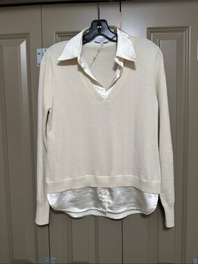 NWT J.Society Satin Two-fer Pullover in Buttercream- size: Small